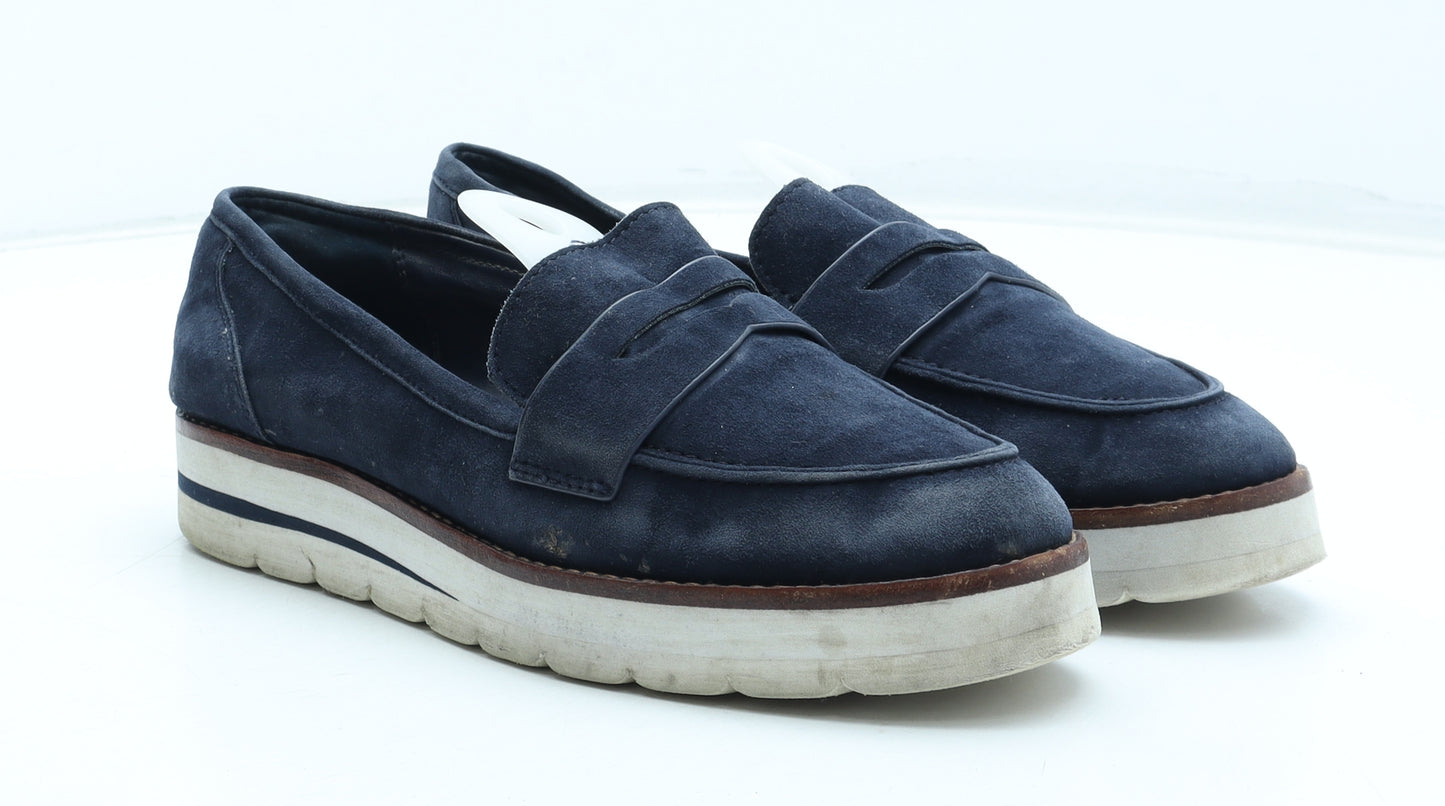 Dune Womens Blue Leather Slip On Flat UK