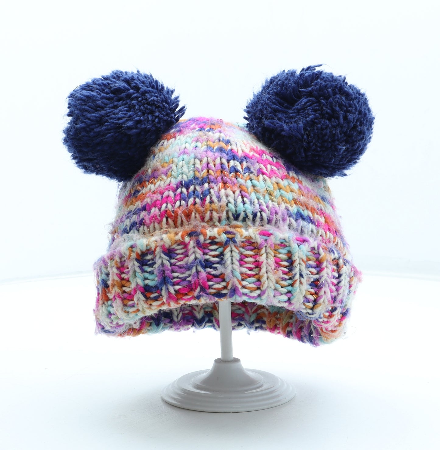 NEXT Girls Multicoloured Acrylic Bobble Hat Size S - Size 3-4 Years