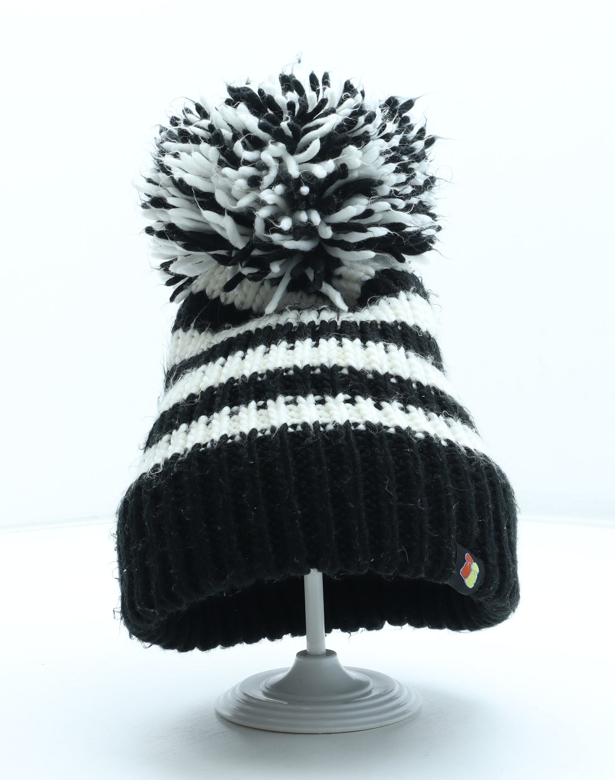 Big Bobble Hats Womens Black Colourblock Acrylic Bobble Hat One Size