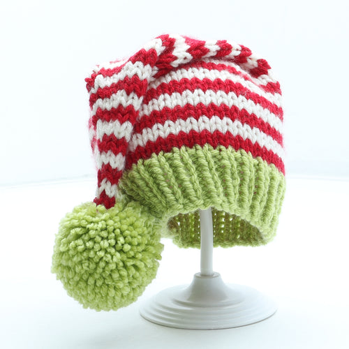 Preworn Boys Multicoloured Striped Acrylic Bobble Hat Size S - Christmas Elf Hat