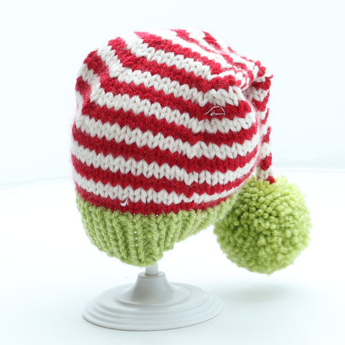 Preworn Boys Multicoloured Striped Acrylic Bobble Hat Size S - Christmas Elf Hat