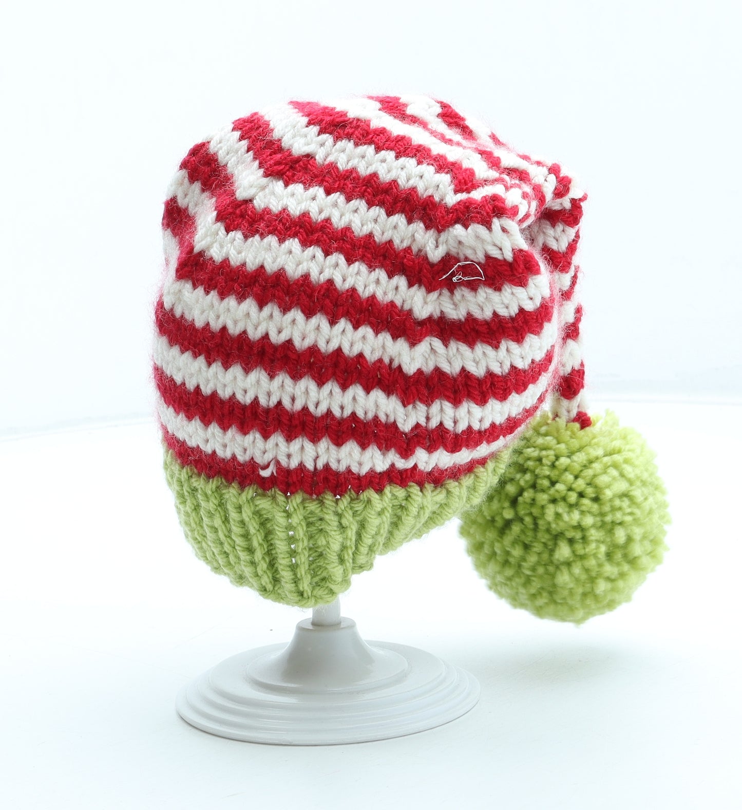 Preworn Boys Multicoloured Striped Acrylic Bobble Hat Size S - Christmas Elf Hat