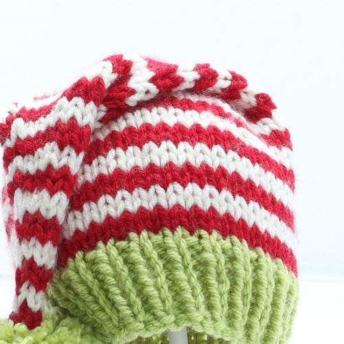Preworn Boys Multicoloured Striped Acrylic Bobble Hat Size S - Christmas Elf Hat