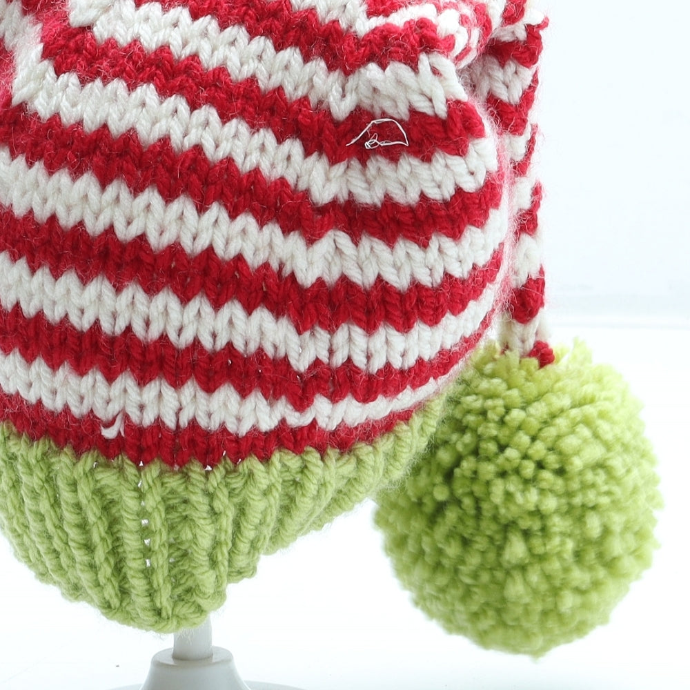 Preworn Boys Multicoloured Striped Acrylic Bobble Hat Size S - Christmas Elf Hat