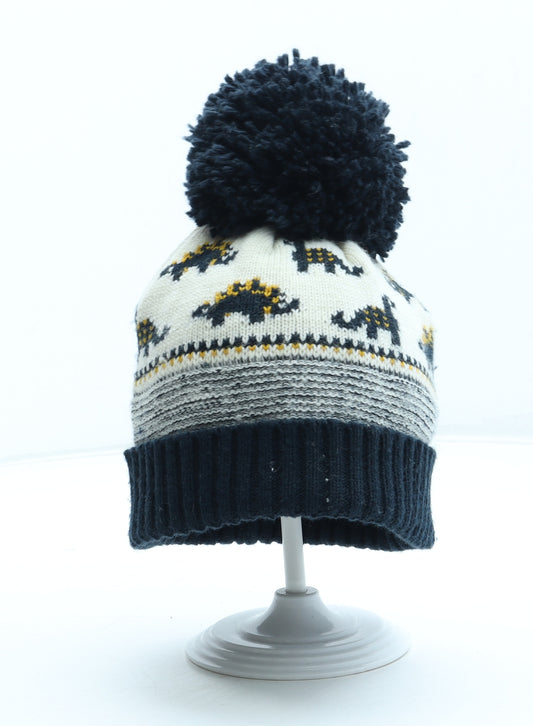 George Boys Multicoloured Geometric Acrylic Bobble Hat Size S - Dinosaur Pattern Size 6-12 Months
