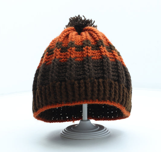 Preworn Mens Brown Acrylic Winter Hat One Size - Colourblock