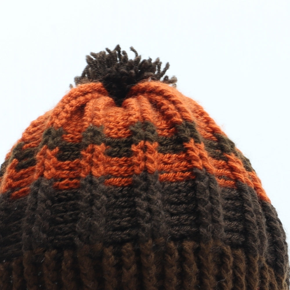 Preworn Mens Brown Acrylic Winter Hat One Size - Colourblock