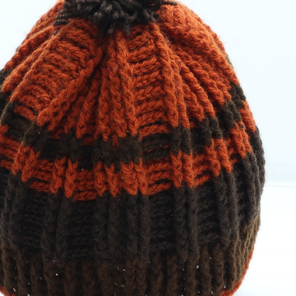 Preworn Mens Brown Acrylic Winter Hat One Size - Colourblock