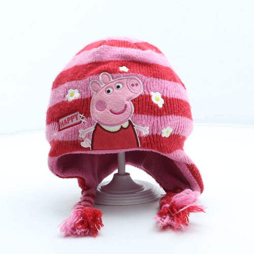Mothercare Girls Pink Striped Acrylic Winter Hat Size S - Peppa Pig