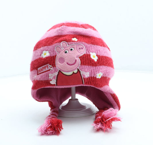 Mothercare Girls Pink Striped Acrylic Winter Hat Size S - Peppa Pig