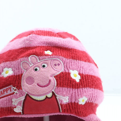 Mothercare Girls Pink Striped Acrylic Winter Hat Size S - Peppa Pig