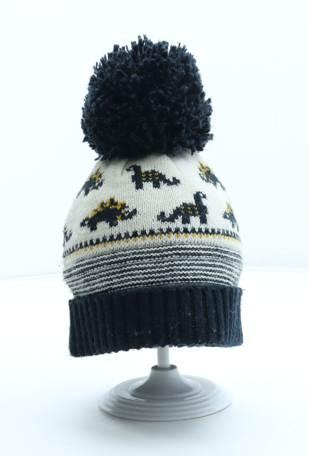 George Boys Multicoloured Geometric Acrylic Bobble Hat Size S - Dinosaur Pattern Size 6-12 Months