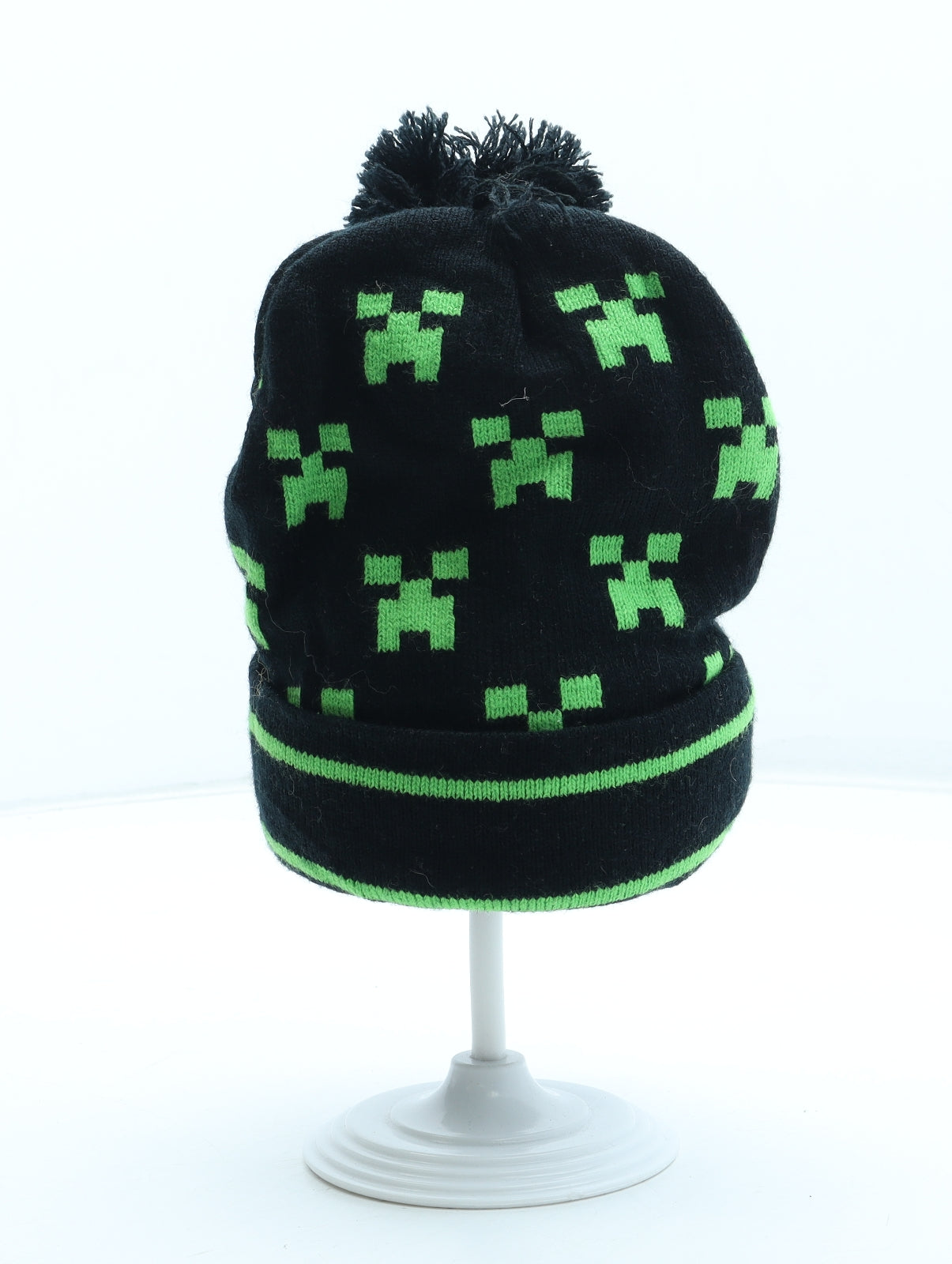 Minecraft Boys Black Geometric Acrylic Bobble Hat Size S