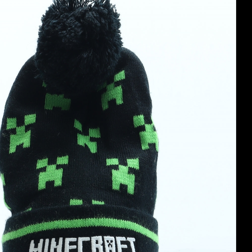 Minecraft Boys Black Geometric Acrylic Bobble Hat Size S
