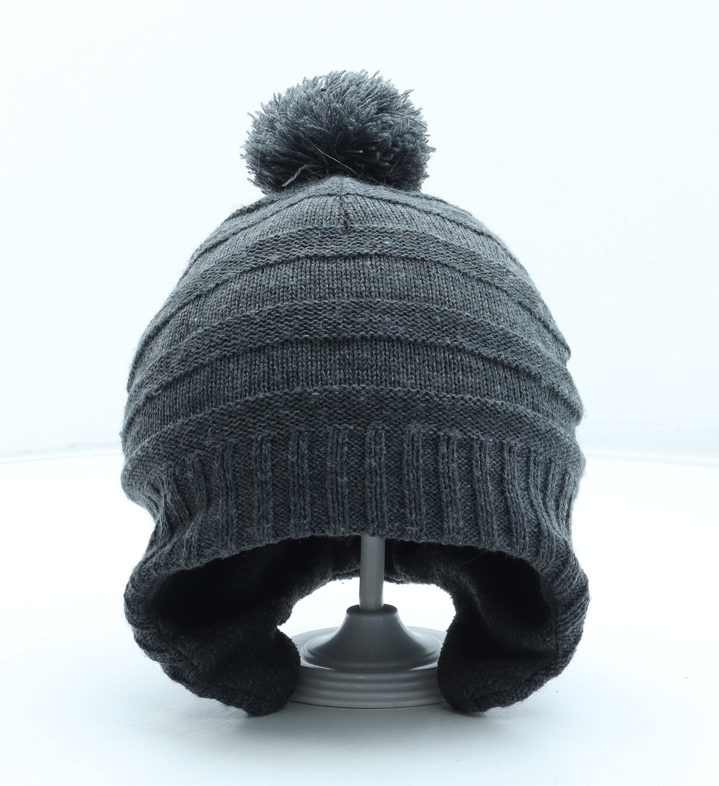 H&M Boys Grey Acrylic Bobble Hat Size S - Size 4-8 years