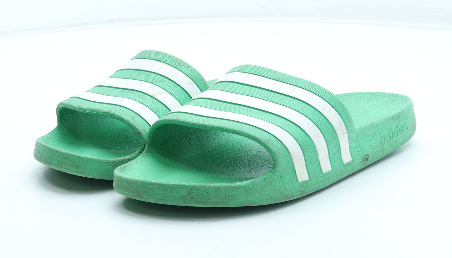 adidas Womens Green Striped Rubber Slip On Sandal UK