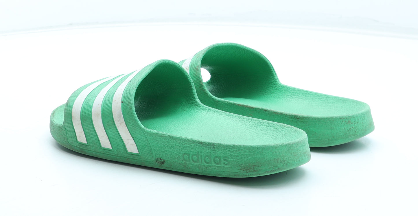 adidas Womens Green Striped Rubber Slip On Sandal UK