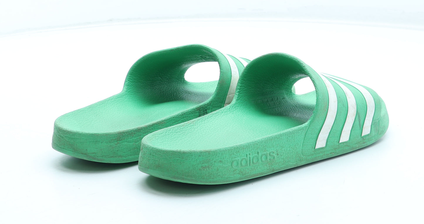 adidas Womens Green Striped Rubber Slip On Sandal UK
