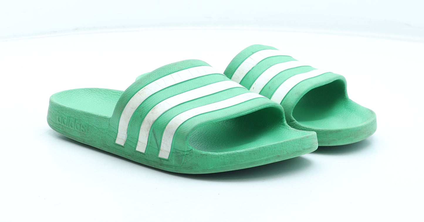 adidas Womens Green Striped Rubber Slip On Sandal UK