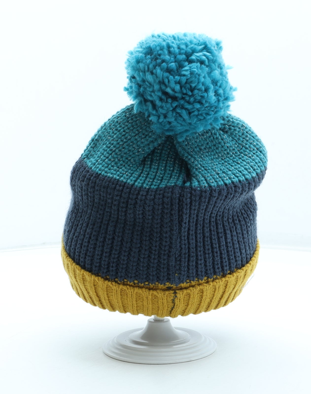 Marks and Spencer Boys Multicoloured Colourblock Acrylic Bobble Hat One Size - Size 6-10 years