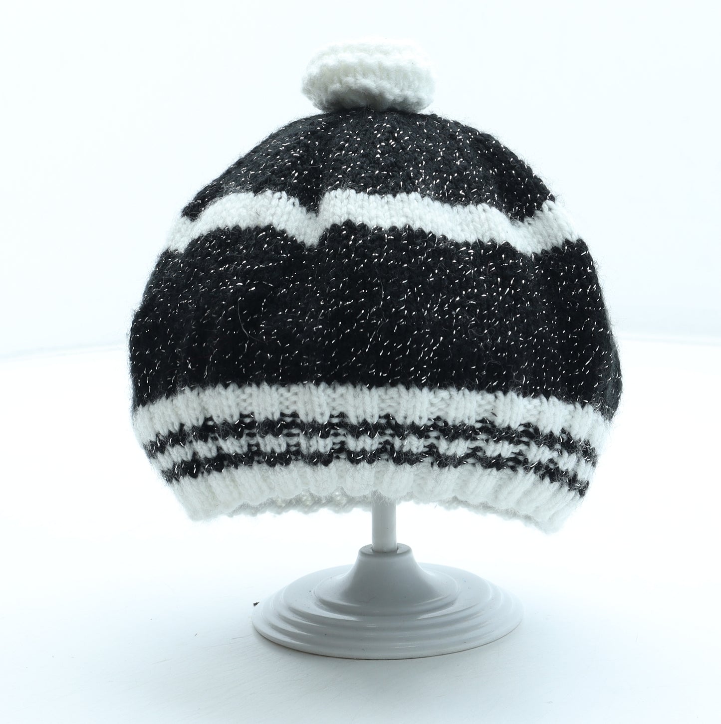 Preworn Womens Black Colourblock Acrylic Bobble Hat One Size
