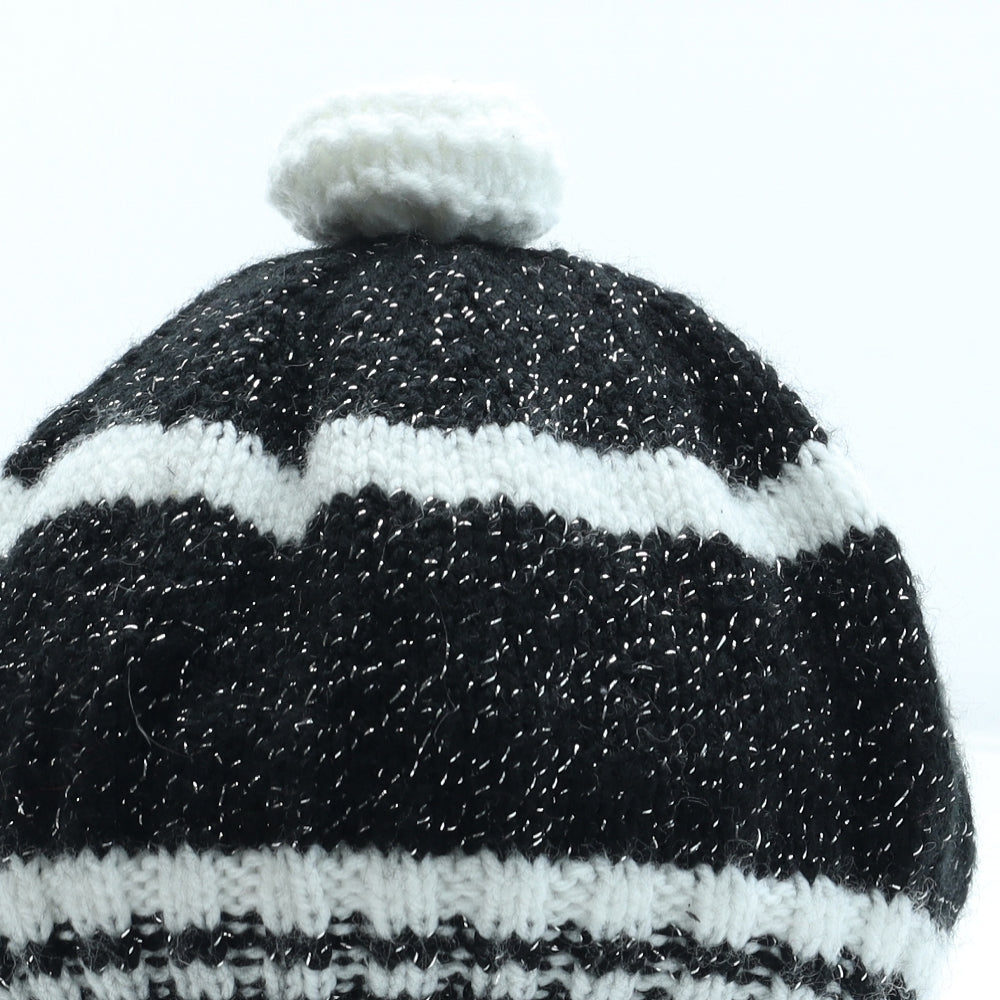 Preworn Womens Black Colourblock Acrylic Bobble Hat One Size