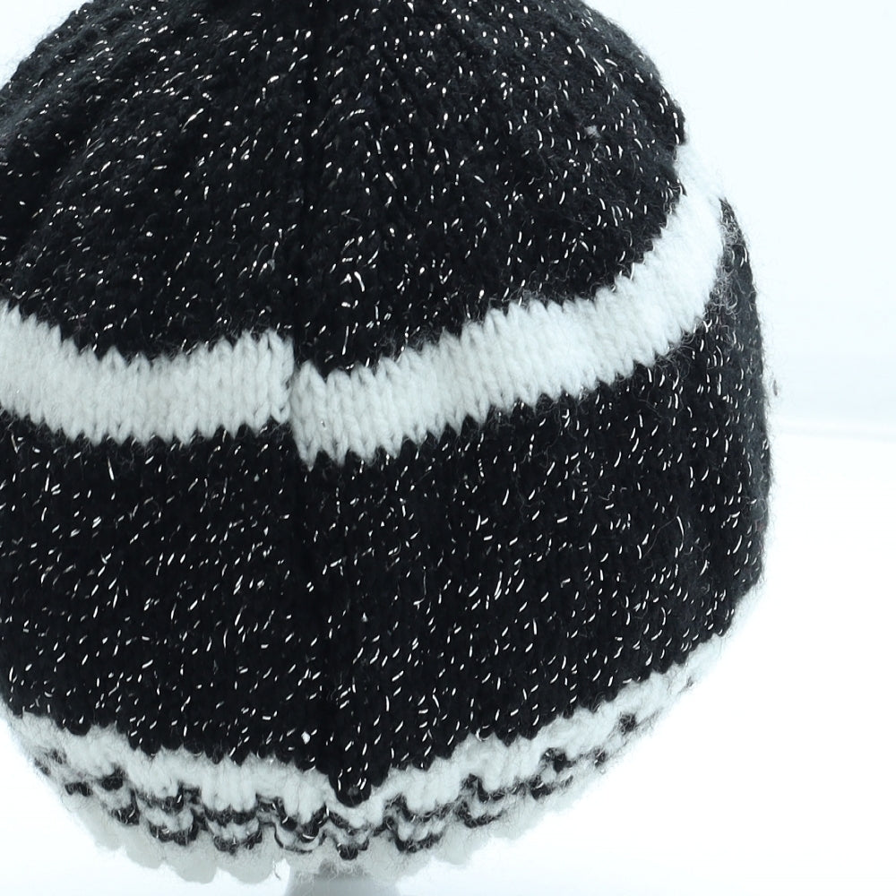 Preworn Womens Black Colourblock Acrylic Bobble Hat One Size
