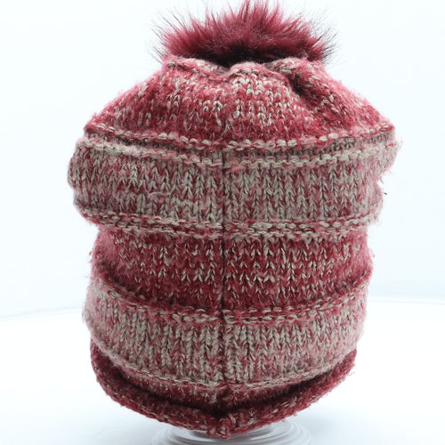 Maya Womens Red Acrylic Bobble Hat One Size