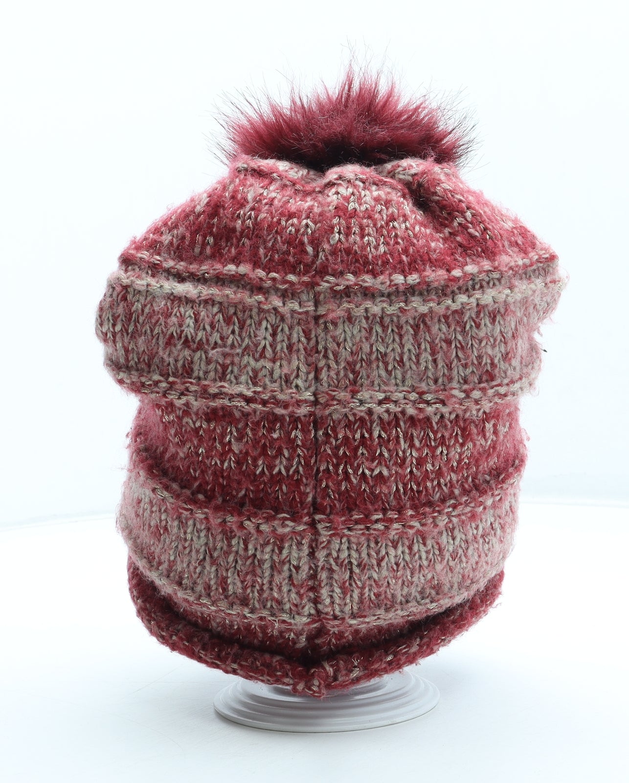 Maya Womens Red Acrylic Bobble Hat One Size