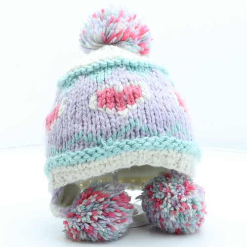 NEXT Girls Multicoloured Geometric Acrylic Winter Hat One Size - Heart Pattern Size 3-6 Years