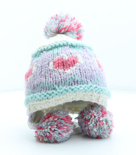 NEXT Girls Multicoloured Geometric Acrylic Winter Hat One Size - Heart Pattern Size 3-6 Years