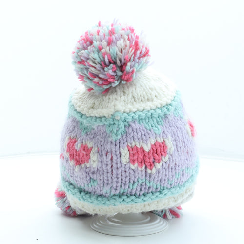 NEXT Girls Multicoloured Geometric Acrylic Winter Hat One Size - Heart Pattern Size 3-6 Years