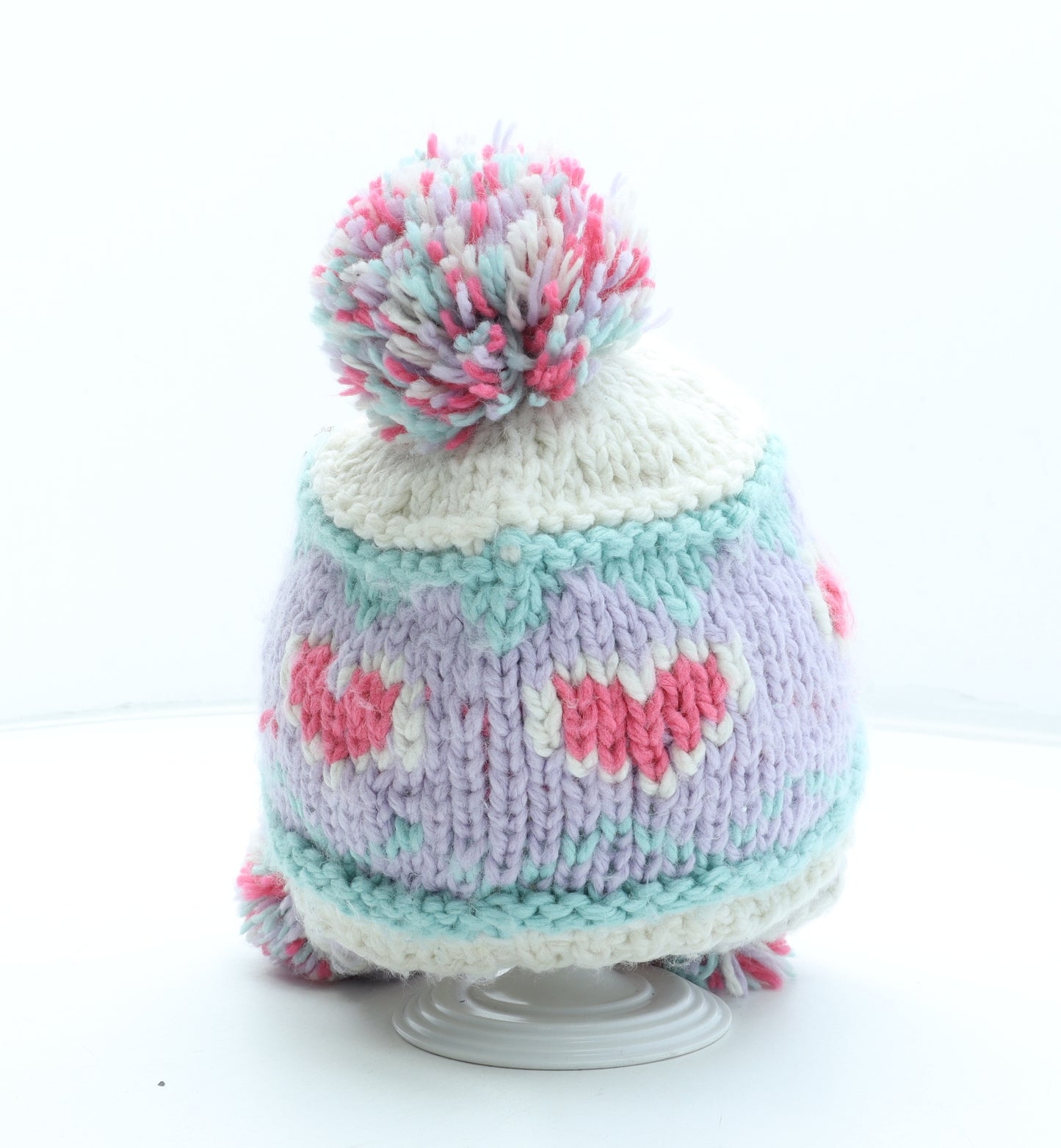 NEXT Girls Multicoloured Geometric Acrylic Winter Hat One Size - Heart Pattern Size 3-6 Years