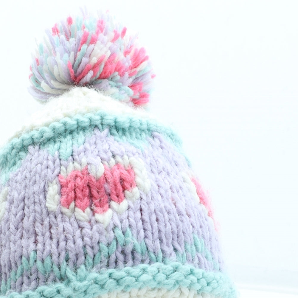NEXT Girls Multicoloured Geometric Acrylic Winter Hat One Size - Heart Pattern Size 3-6 Years