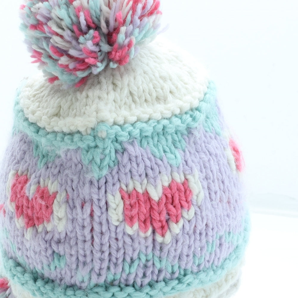 NEXT Girls Multicoloured Geometric Acrylic Winter Hat One Size - Heart Pattern Size 3-6 Years