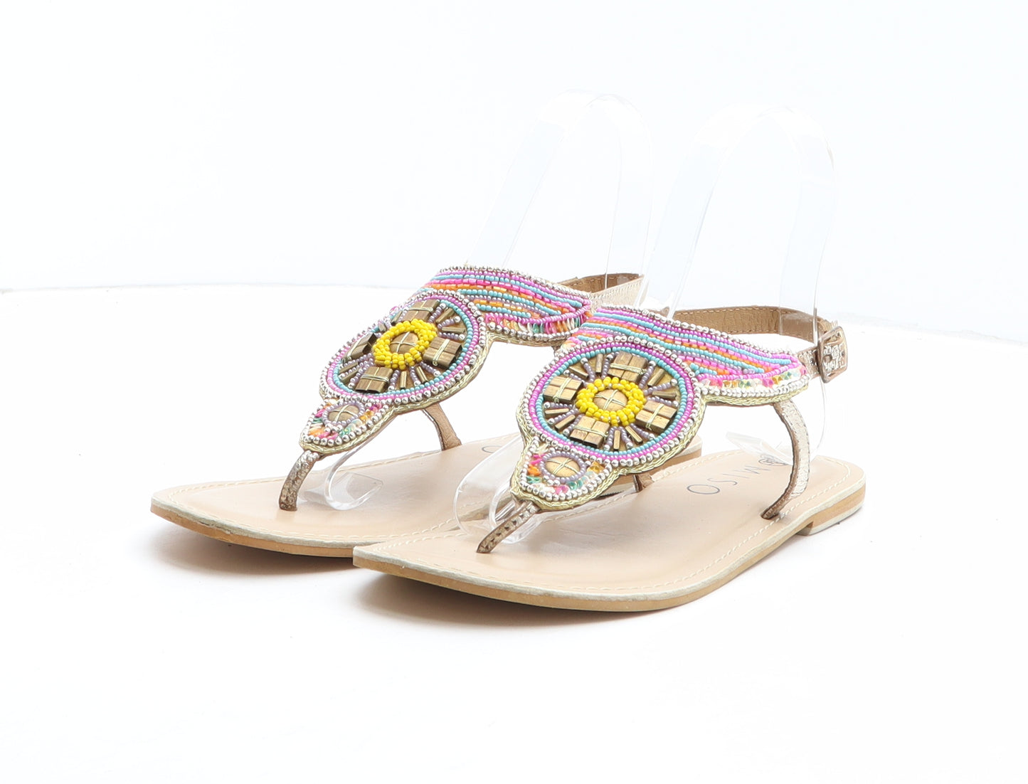 Miso Womens Multicoloured Geometric Leather Thong Sandal UK