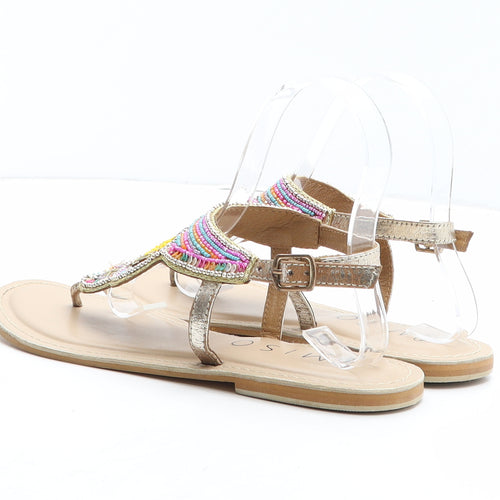 Miso Womens Multicoloured Geometric Leather Thong Sandal UK