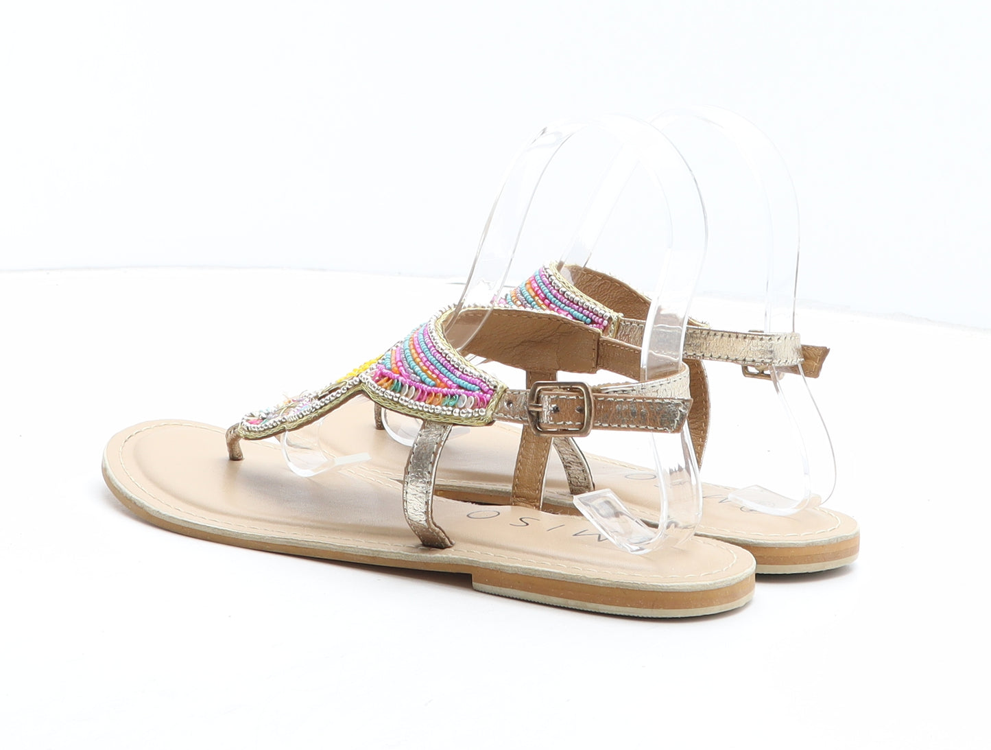 Miso Womens Multicoloured Geometric Leather Thong Sandal UK