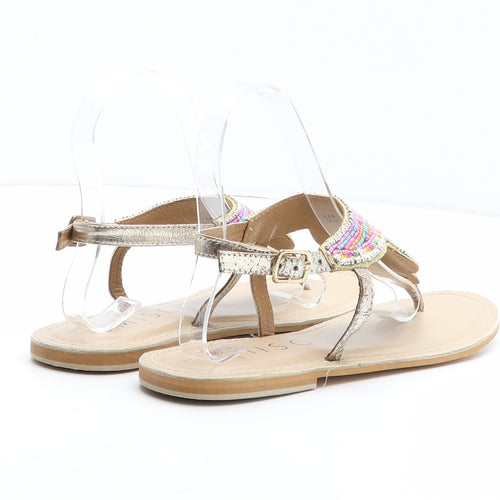Miso Womens Multicoloured Geometric Leather Thong Sandal UK
