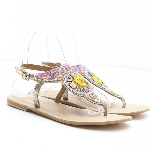Miso Womens Multicoloured Geometric Leather Thong Sandal UK