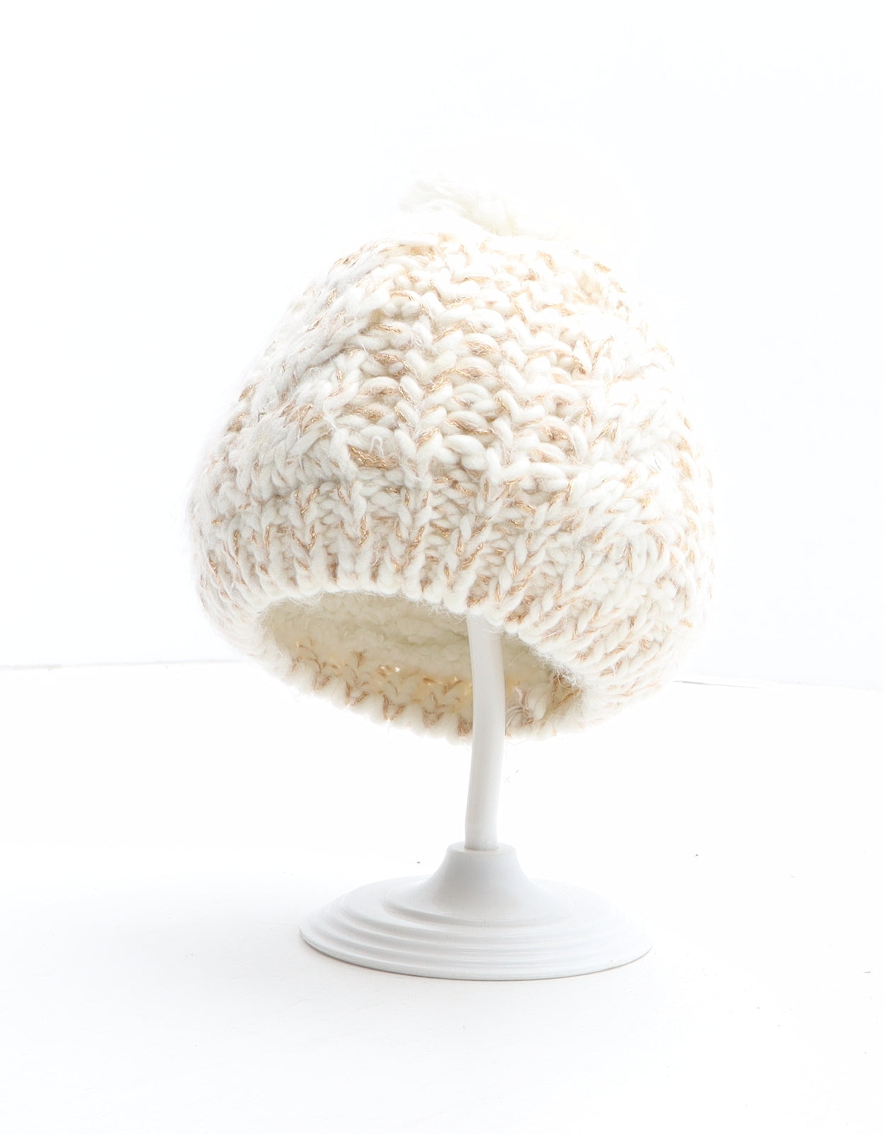 Primark Girls Beige Acrylic Bobble Hat One Size - UK Size 6-12 Months