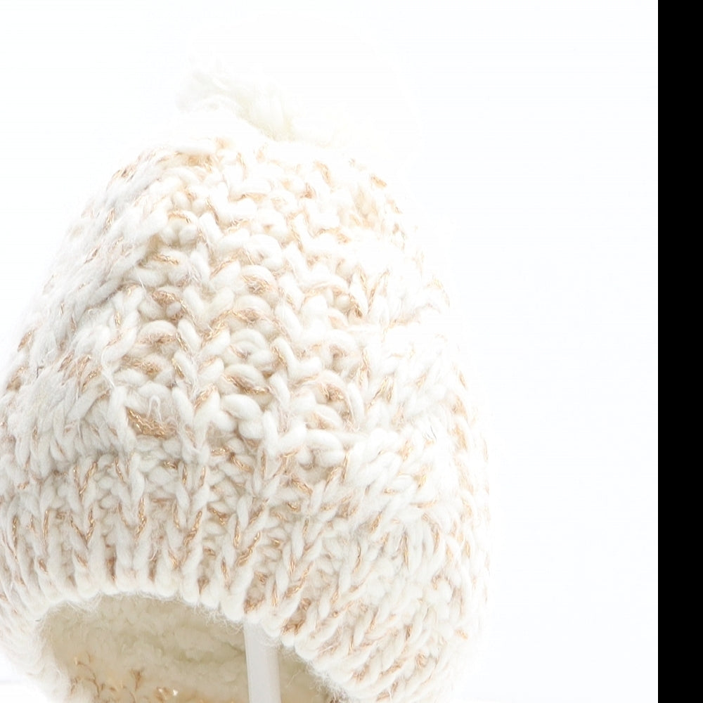 Primark Girls Beige Acrylic Bobble Hat One Size - UK Size 6-12 Months