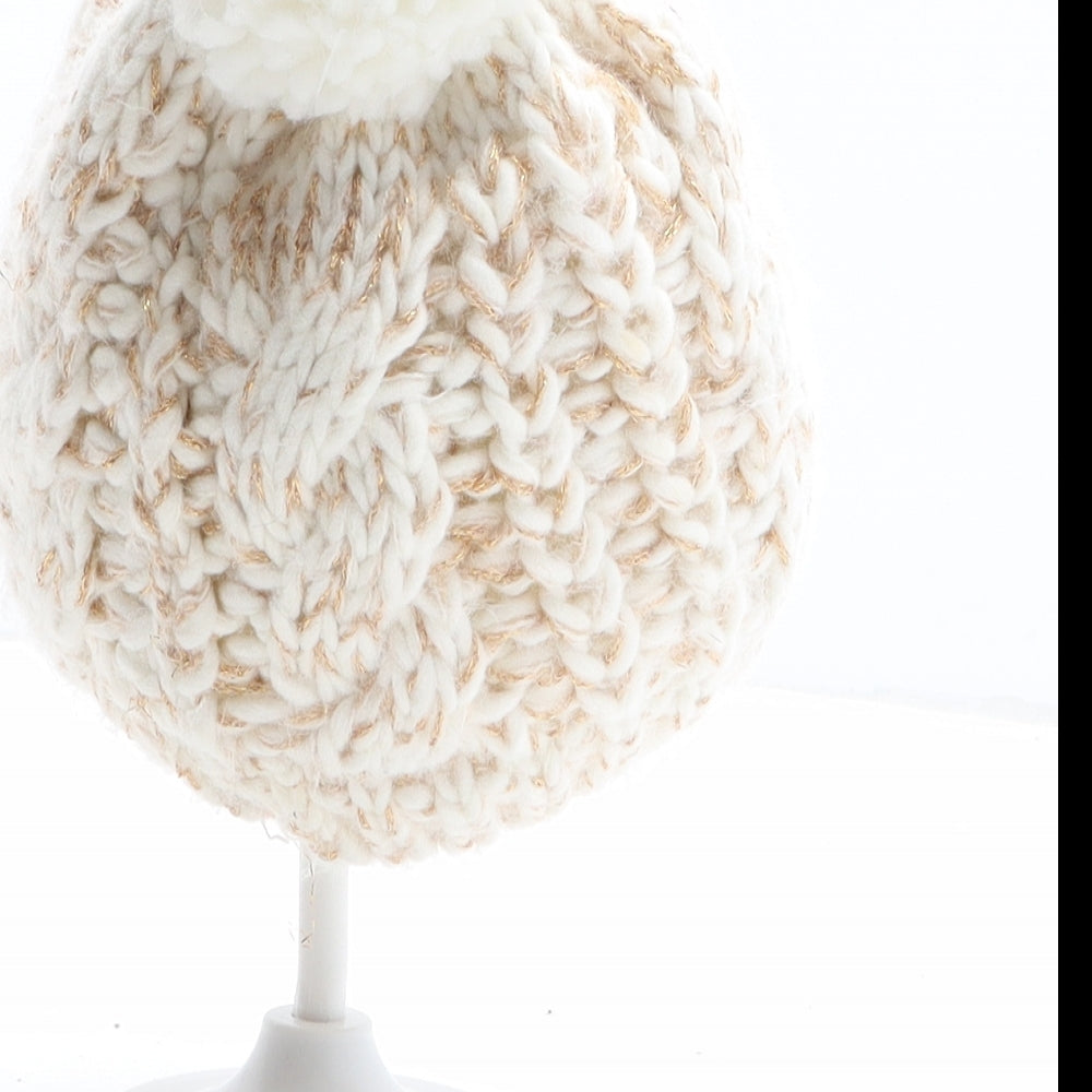 Primark Girls Beige Acrylic Bobble Hat One Size - UK Size 6-12 Months