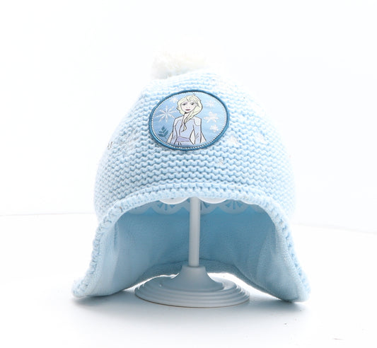 Marks and Spencer Girls Blue Acrylic Bobble Hat One Size - Frozen Elsa UK Size 18-36 Months