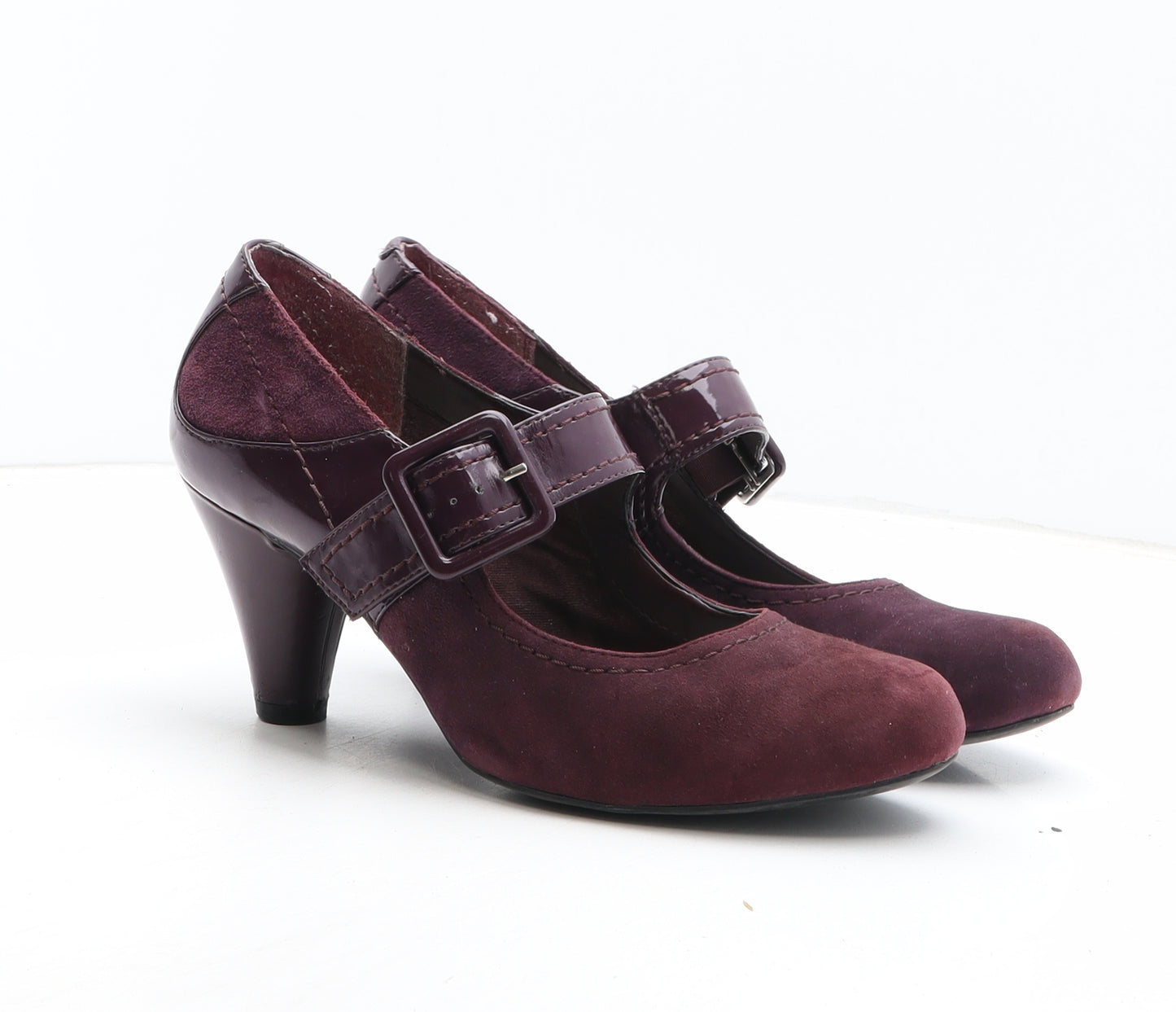 Clarks Womens Purple Suede Court Heel UK - Mary Jane Style