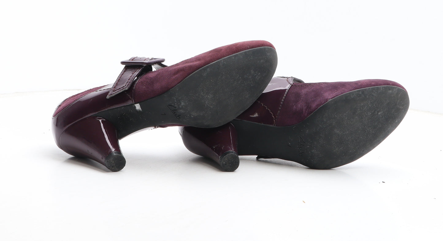 Clarks Womens Purple Suede Court Heel UK - Mary Jane Style