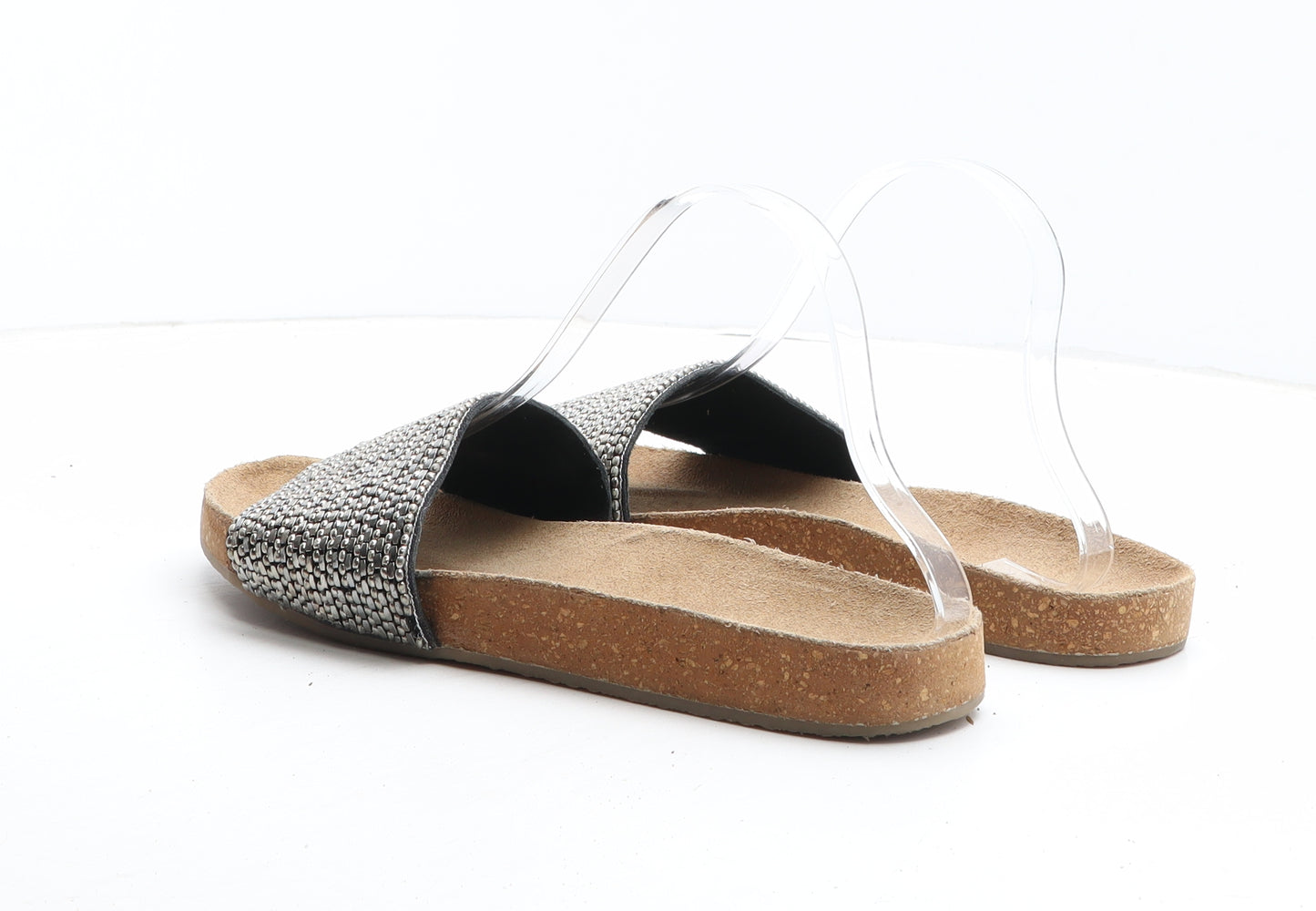 Soleflex Womens Silver Geometric Synthetic Slider Sandal UK