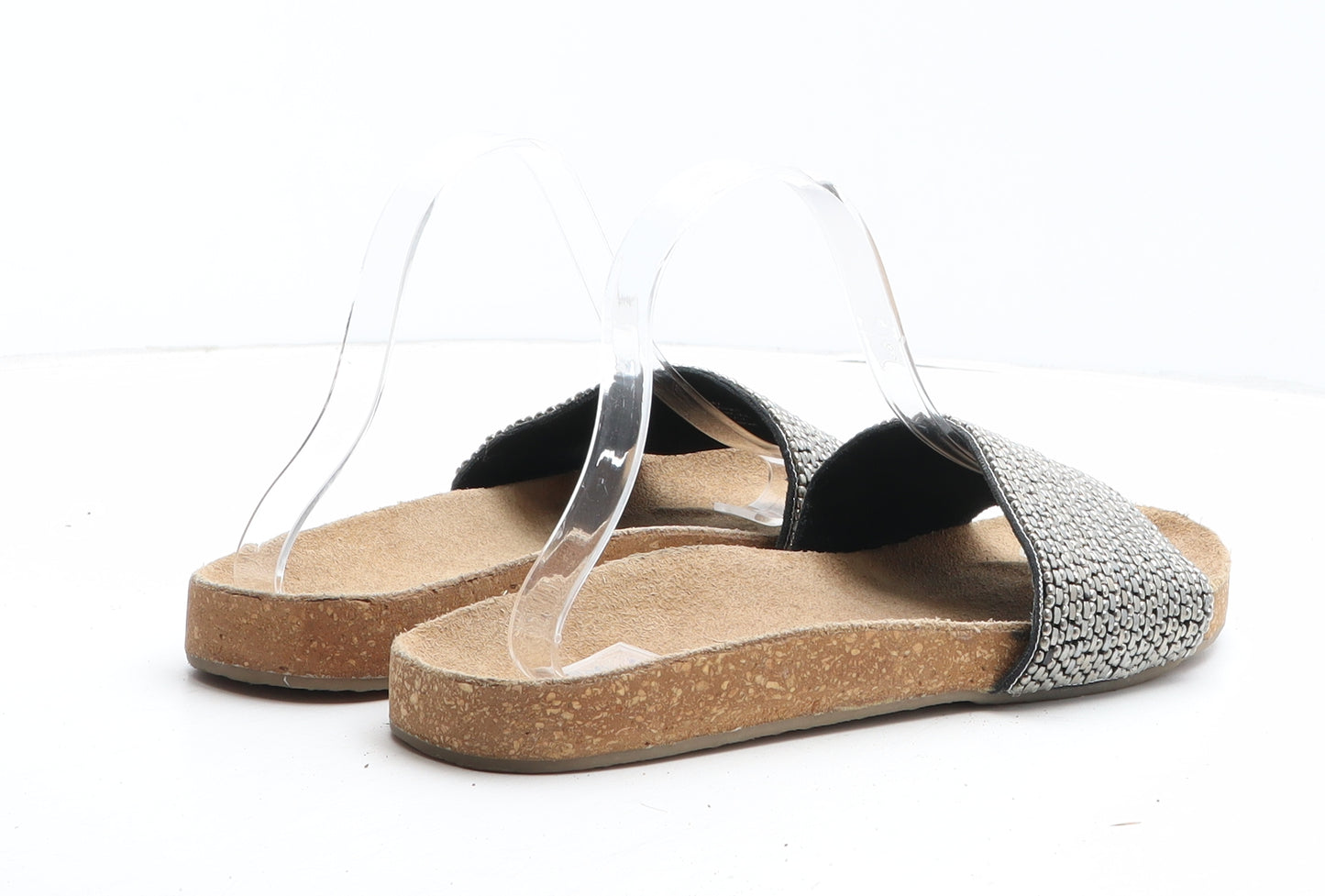 Soleflex Womens Silver Geometric Synthetic Slider Sandal UK