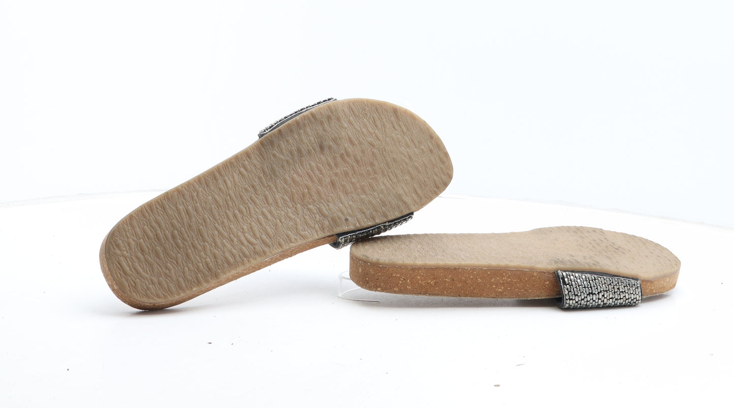 Soleflex Womens Silver Geometric Synthetic Slider Sandal UK