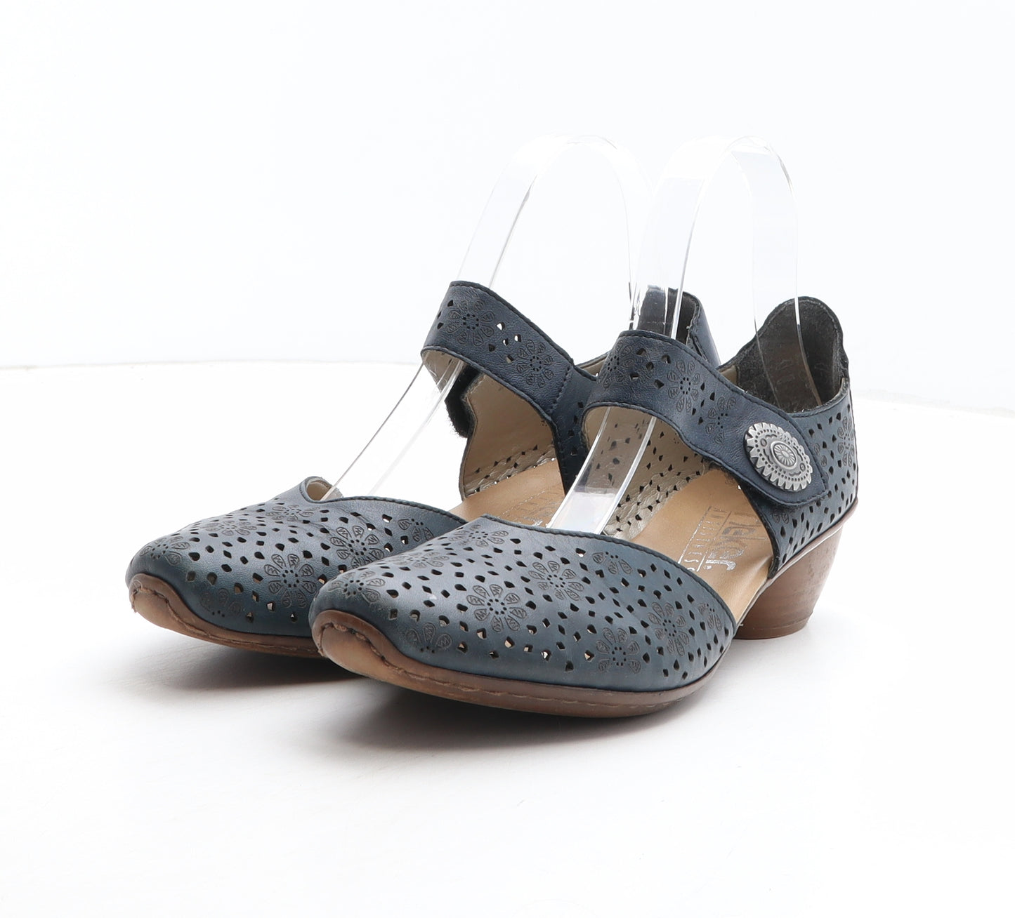 Rieker Womens Blue Geometric Synthetic Strappy Heel UK